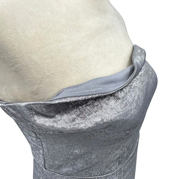 Lulu’s NWT Ideal Essence Shiny Silver Metallic Strapless Elegant Midi Dress - Picture 9 of 16